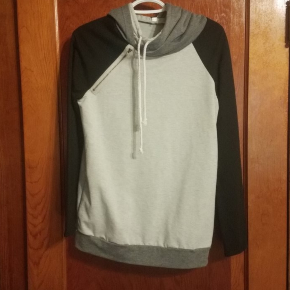 Grey and Black Sweatshirt with Two Hoods